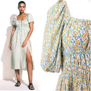 Faithfull the Brand Terina Midi Dress in Sabinosa Floral Print Cottage Inspired