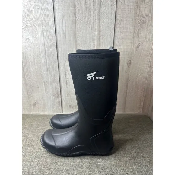 Fans Waterproof Farming Fishing &amp; Hunting Boots Mens Size 13 Black Rubber Upper