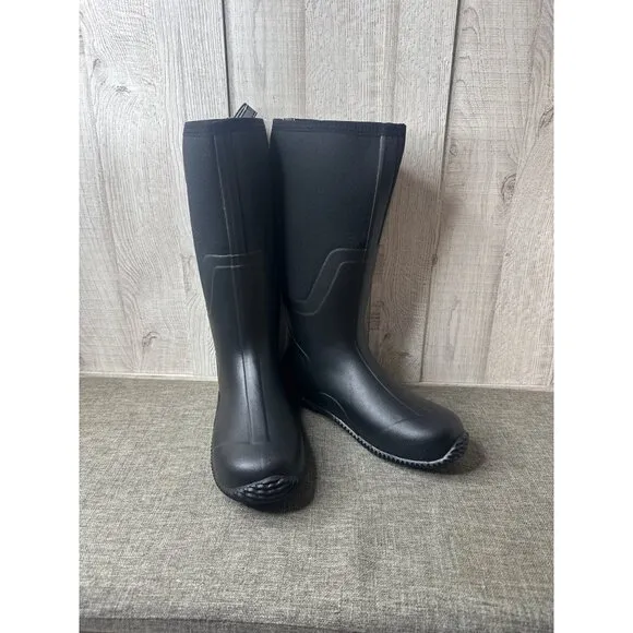 Fans Waterproof Farming Fishing &amp; Hunting Boots Mens Size 13 Black Rubber Upper