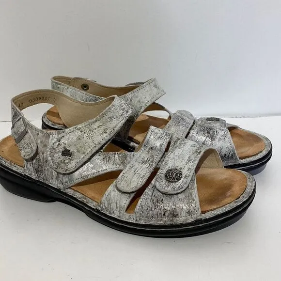Finn Comfort Women's Gomera Soft Strappy Sandals In Silver Gray Size 40