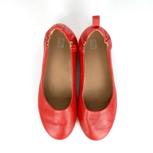 Fit Flop Womens Allegro Leather Ballerinas Flats Red Leather Dynamicush Size 10