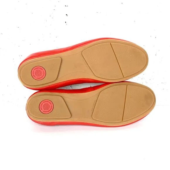 Fit Flop Womens Allegro Leather Ballerinas Flats Red Leather Dynamicush Size 10