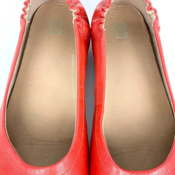 Fit Flop Womens Allegro Leather Ballerinas Flats Red Leather Dynamicush Size 10