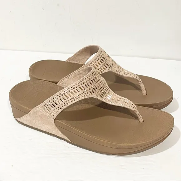 FitFlops Incastone Women’s Size 8 Studded Thong Wedge Sandals NEW