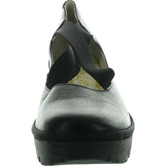 FLY London Womens Yoly 402 Black Criss-Cross Leather Loafers New