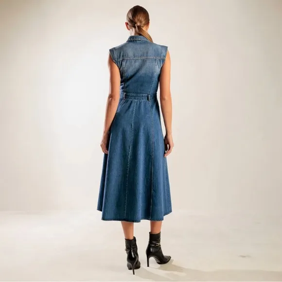 Flying Tomato Sleeveless Button-Front Midi Dress