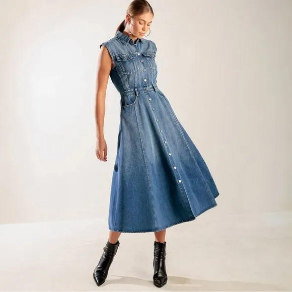 Flying Tomato Sleeveless Button-Front Midi Dress