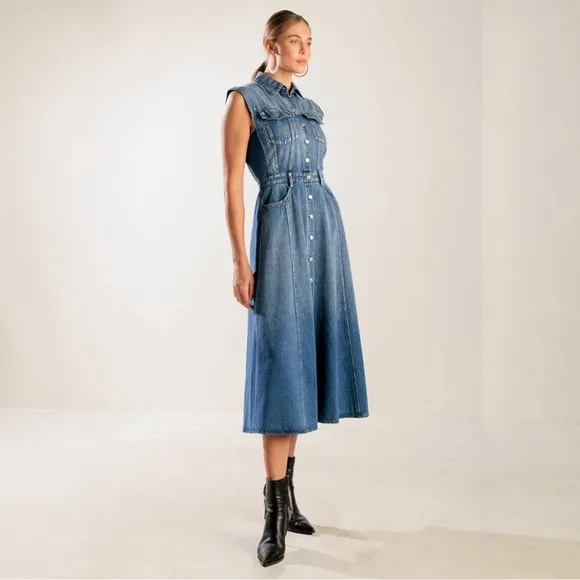 Flying Tomato Sleeveless Button-Front Midi Dress