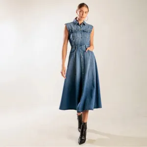 Flying Tomato Sleeveless Button-Front Midi Dress