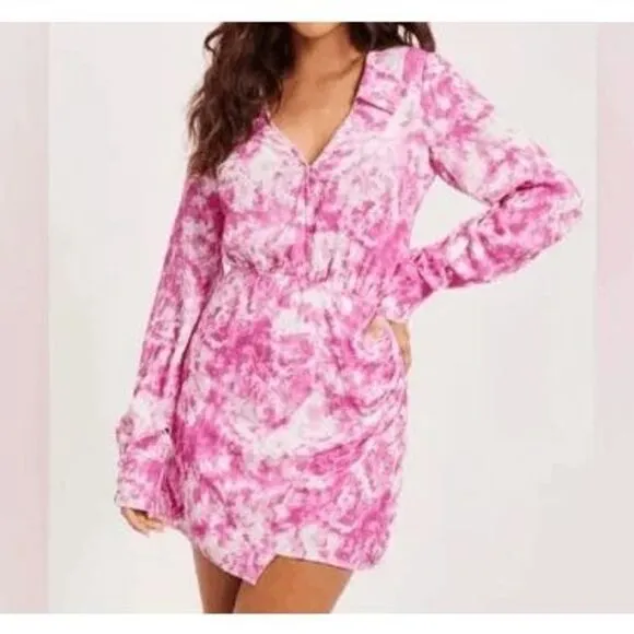 For Love &amp; Lemons Pink Tie Dye Devon Shirt Dress 100% Bamboo Size M Barbiecore