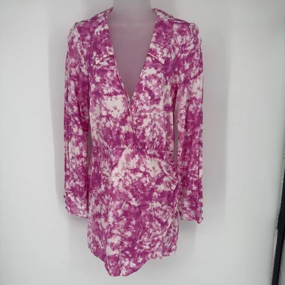 For Love &amp; Lemons Pink Tie Dye Devon Shirt Dress 100% Bamboo Size M Barbiecore
