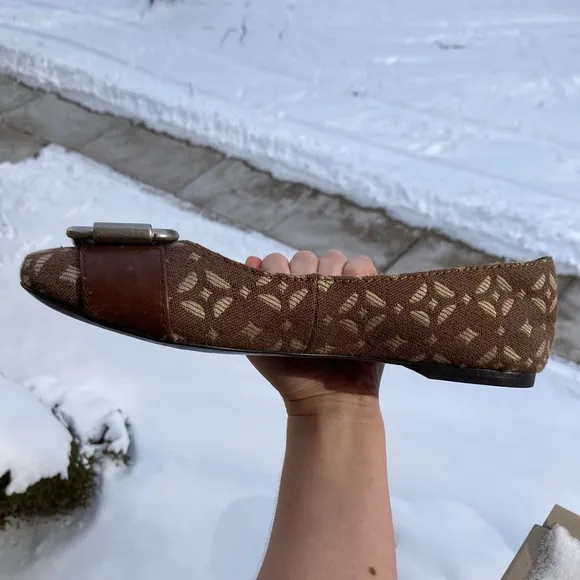 Fossil Carpet Print Tapestry Geometric Pattern Buckle Brown Ballet Flats
