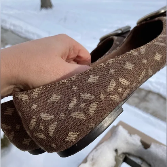 Fossil Carpet Print Tapestry Geometric Pattern Buckle Brown Ballet Flats