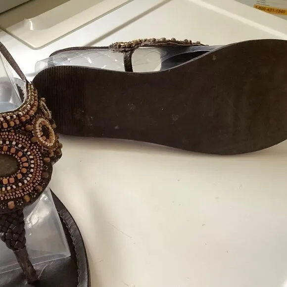 Fossil GENUINE LEATHER EMBELLISHED BROWN THONG SANDALS SIZE US 9​​​​​