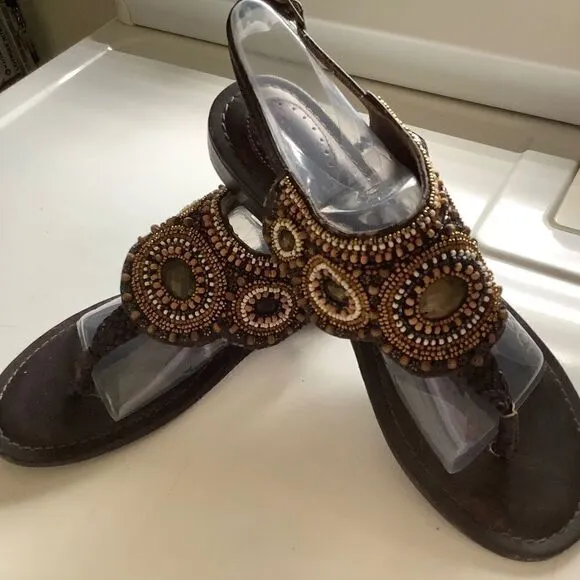 Fossil GENUINE LEATHER EMBELLISHED BROWN THONG SANDALS SIZE US 9​​​​​