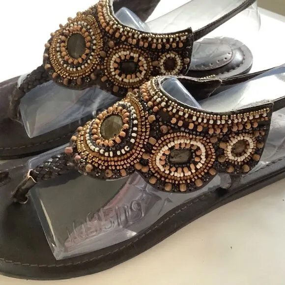Fossil GENUINE LEATHER EMBELLISHED BROWN THONG SANDALS SIZE US 9​​​​​