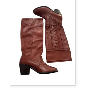 Fossil Womens Leather Western-Style Boots Size 8.5 With Colorful Lining