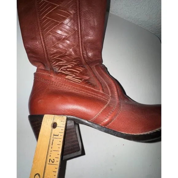 Fossil Womens Leather Western-Style Boots Size 8.5 With Colorful Lining