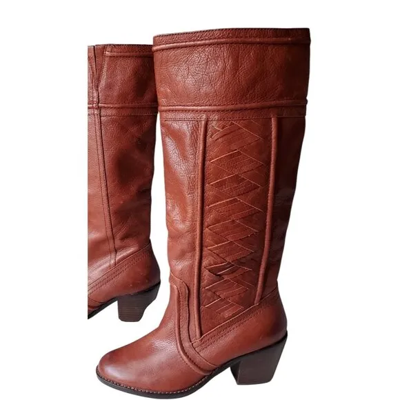 Fossil Womens Leather Western-Style Boots Size 8.5 With Colorful Lining