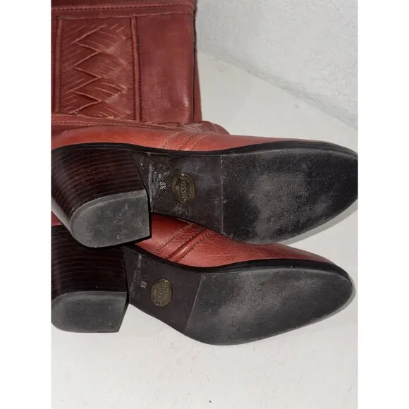 Fossil Womens Leather Western-Style Boots Size 8.5 With Colorful Lining