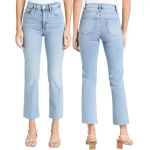 Frame Le High Light Wash Raw Hem Denim Ankle Straight Jeans Blue Women's Size 28