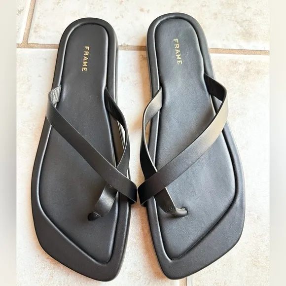 Frame Le Montauk Cross Leather Sandal European Summer Black Size 39.5