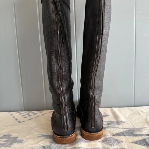 Franco Sarto Over the Knee Black Leather Boots Sz 7M Tall Flat Sole Riding Style