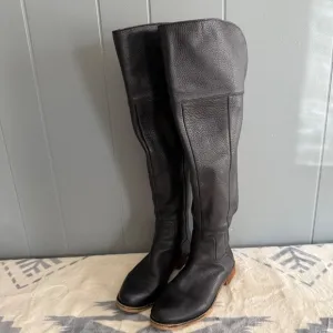 Franco Sarto Over the Knee Black Leather Boots Sz 7M Tall Flat Sole Riding Style