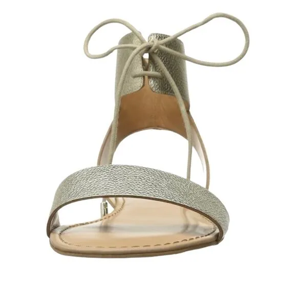 Franco Sarto Women's Glenys Lace Up Ankle Strap Flat Sandals Gold Size 6 1/2