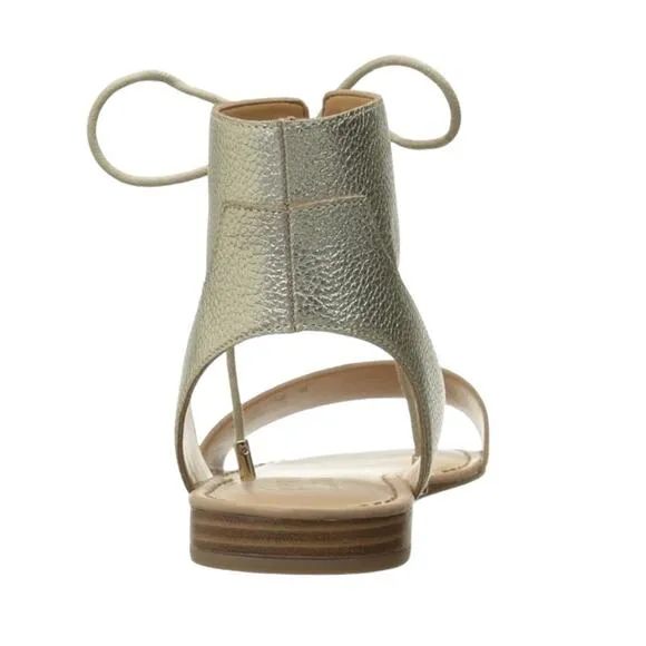 Franco Sarto Women's Glenys Lace Up Ankle Strap Flat Sandals Gold Size 6 1/2
