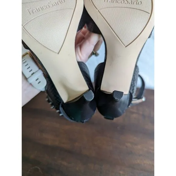 Franco Sarto Black Leather Pepita Heeled Sandals - Size 8