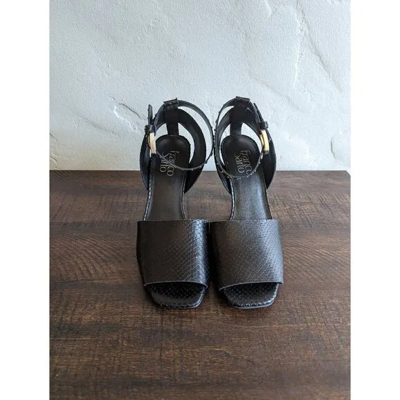 Franco Sarto Black Leather Pepita Heeled Sandals - Size 8