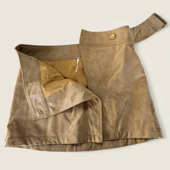 Free People Ari Wrap Faux Leather Mini Skirt – Size 10 – Camel Tan