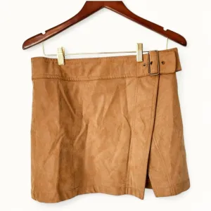 Free People Ari Wrap Faux Leather Mini Skirt – Size 10 – Camel Tan