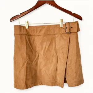 Free People Ari Wrap Faux Leather Mini Skirt – Size 10 – Camel Tan