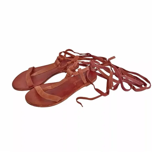 Free People Dahlia Tall Lace-Up Gladiator Sandals Terracotta Red Suede 37 US 6.5