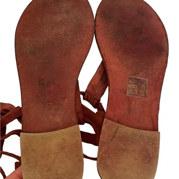 Free People Dahlia Tall Lace-Up Gladiator Sandals Terracotta Red Suede 37 US 6.5