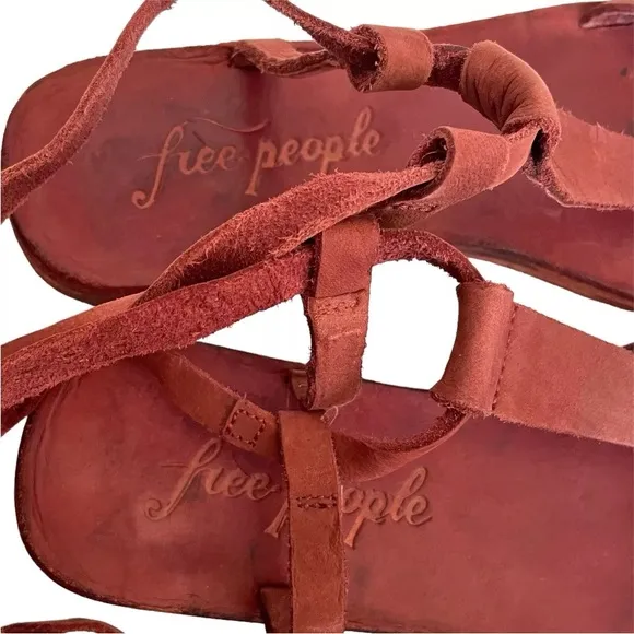 Free People Dahlia Tall Lace-Up Gladiator Sandals Terracotta Red Suede 37 US 6.5