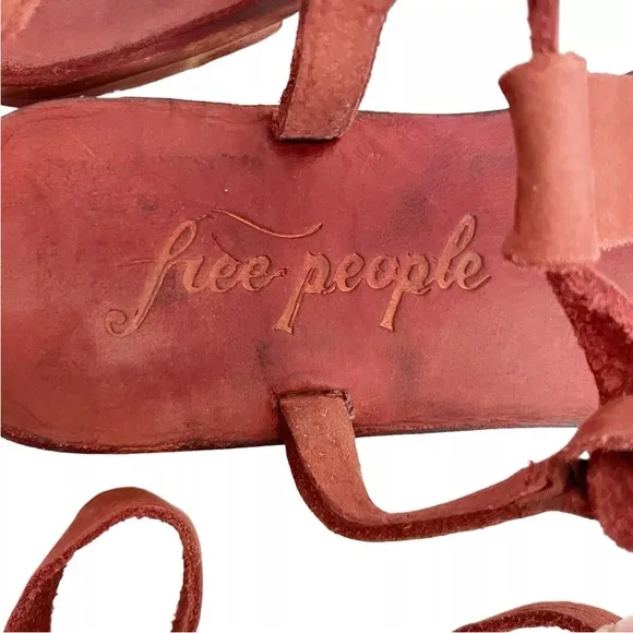 Free People Dahlia Tall Lace-Up Gladiator Sandals Terracotta Red Suede 37 US 6.5