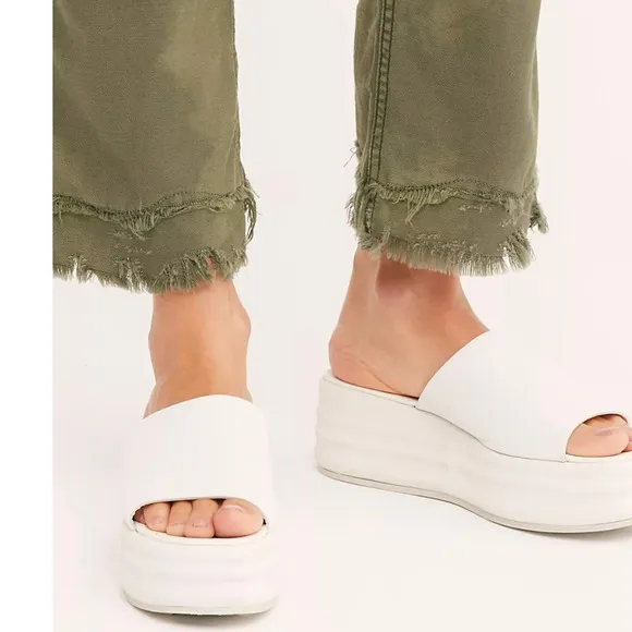 Free People Harbor Flatform Sandals In Optic White Size 9.5 New