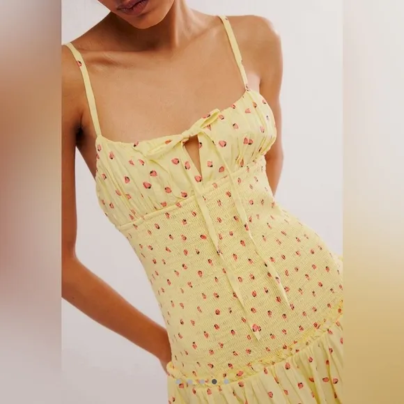 Free People Lavender Daze Midi Dress Strawberry Lemon Combo NWOT! SZ S
