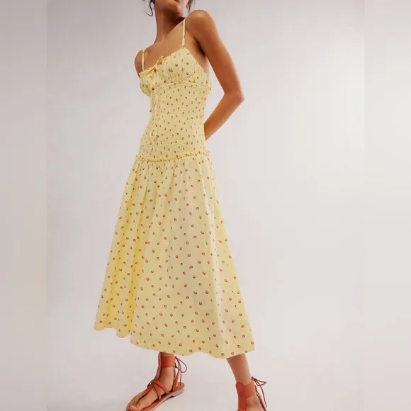 Free People Lavender Daze Midi Dress Strawberry Lemon Combo NWOT! SZ S
