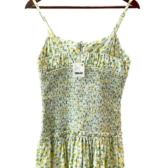 Free People Lavender Daze Smocked Midi Dress in Green Combo Size Large NEW