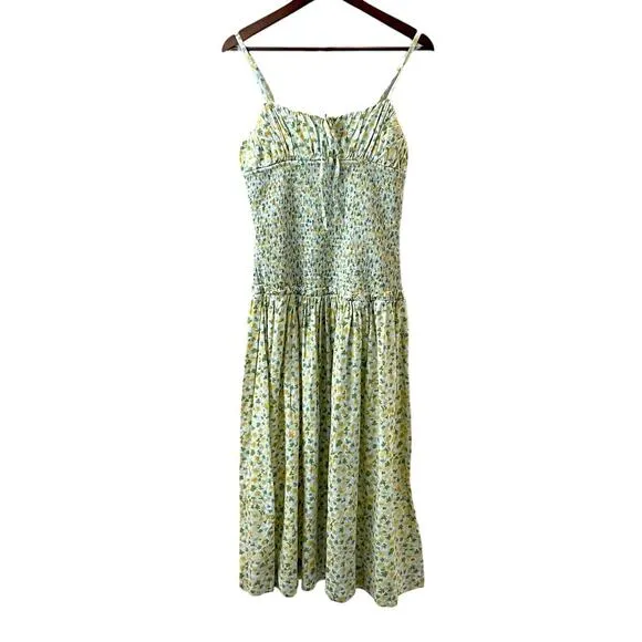 Free People Lavender Daze Smocked Midi Dress in Green Combo Size Large NEW
