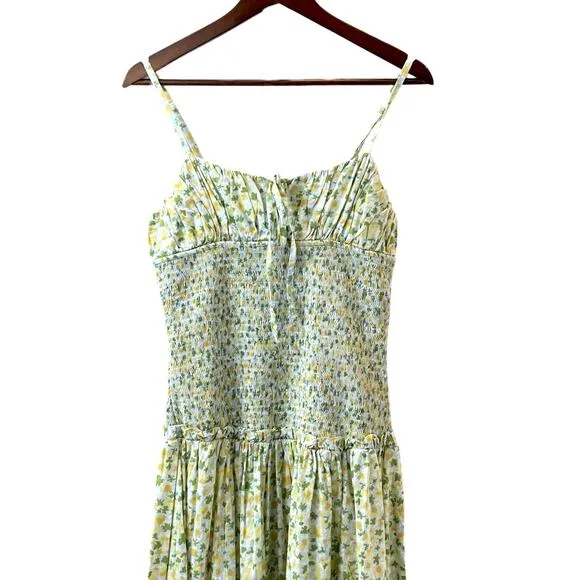 Free People Lavender Daze Smocked Midi Dress in Green Combo Size Large NEW