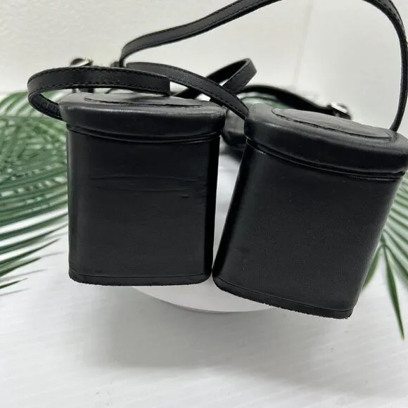 Free People Niki Black Leather Strappy Open Toe Ankle Strap Sandals Size 37