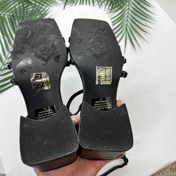 Free People Niki Black Leather Strappy Open Toe Ankle Strap Sandals Size 37