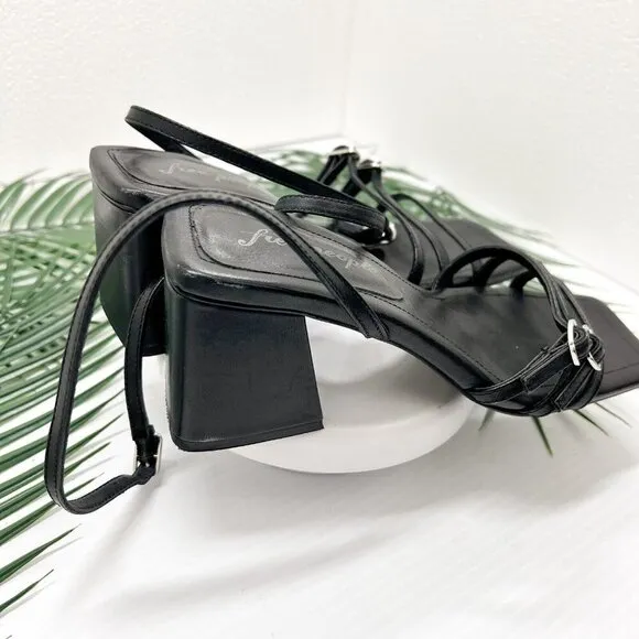Free People Niki Black Leather Strappy Open Toe Ankle Strap Sandals Size 37