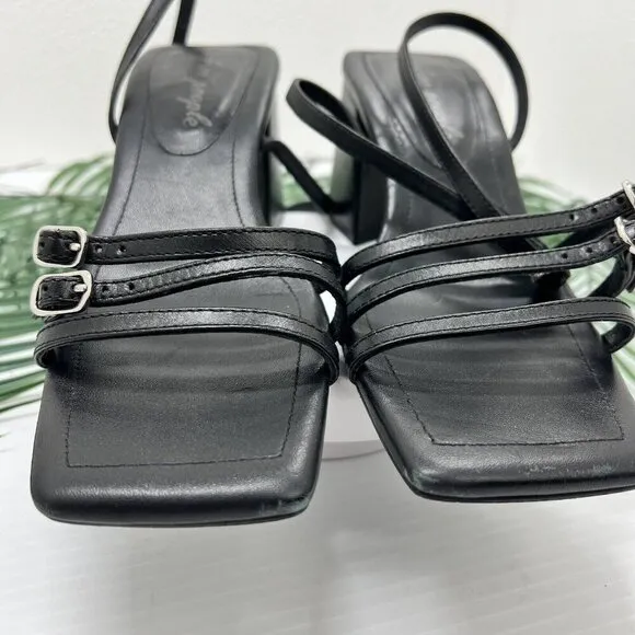 Free People Niki Black Leather Strappy Open Toe Ankle Strap Sandals Size 37