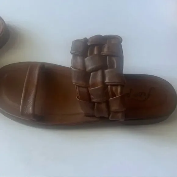 Free People Winding River Braided Strap Leather Slide Sandals Tan Size 7 NWT